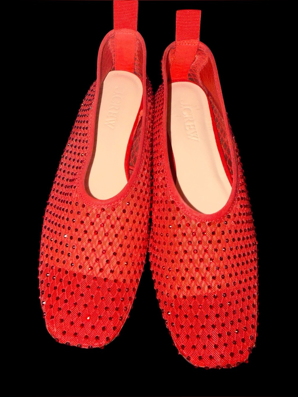 J. Crew Red Crystal Mesh Slip-On Mary Jane flats Sz 8.5
